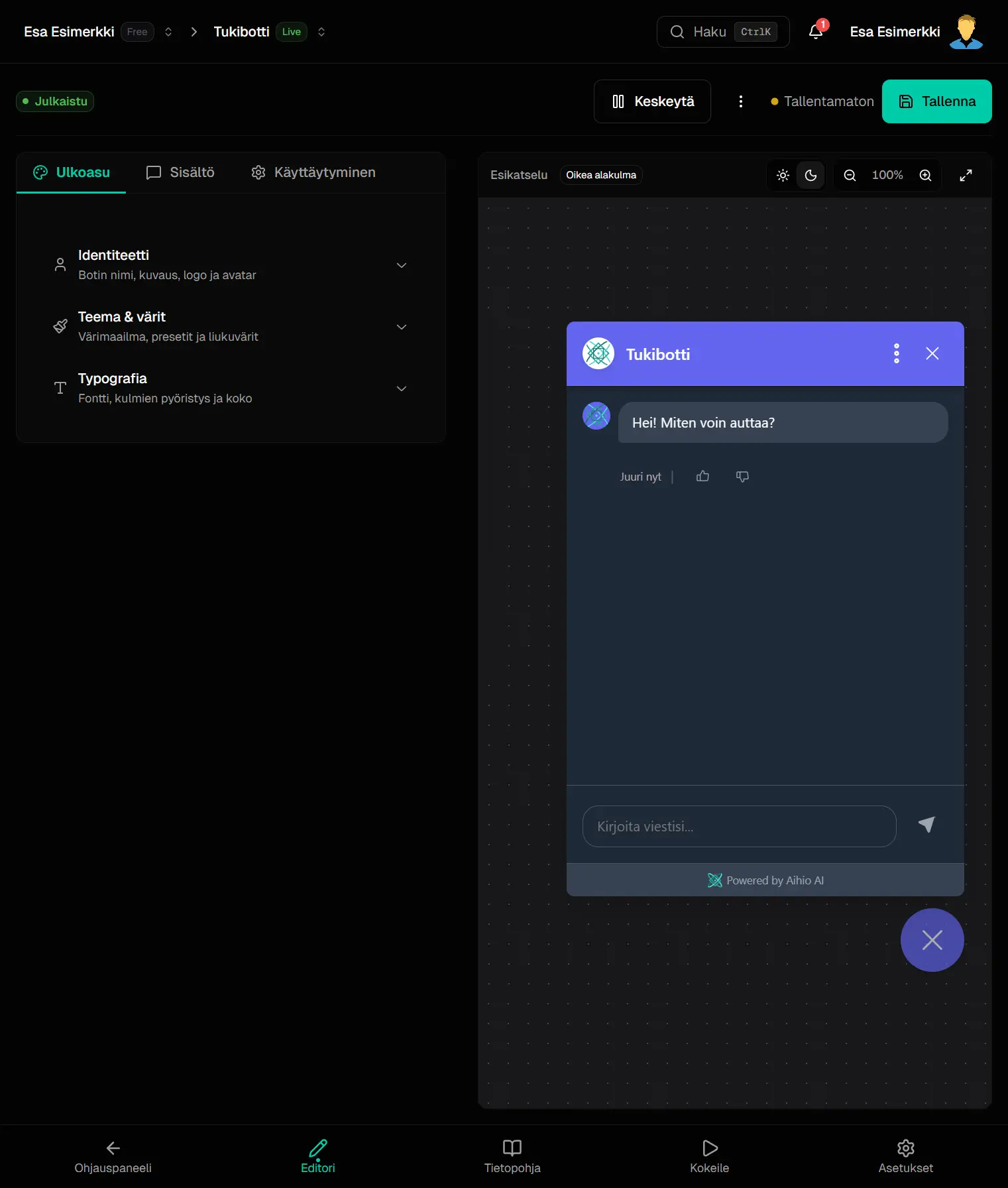 Aihio AI -alustan esikatselu