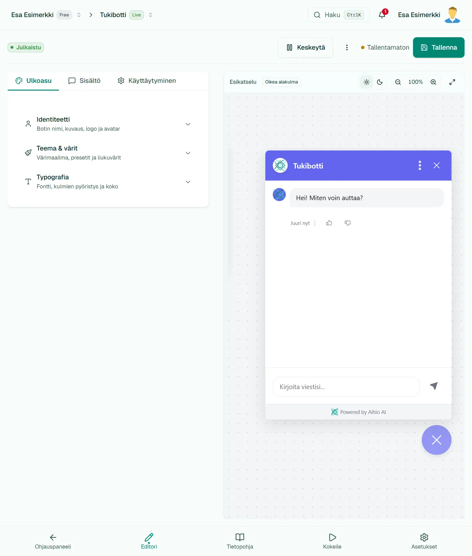 Aihio AI -platformin esikatselu