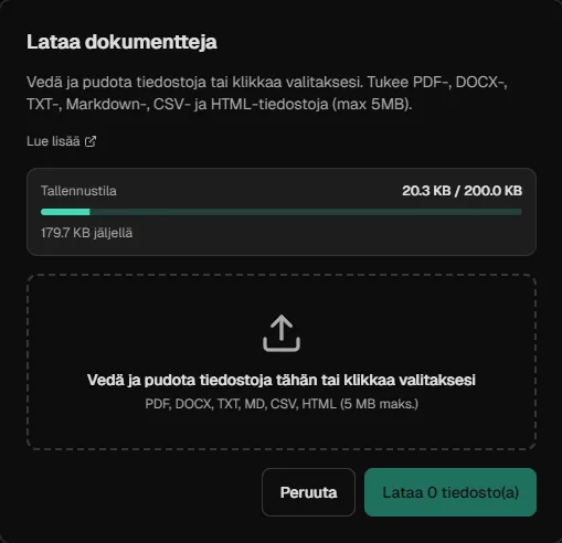 Kuva dokumenttien lataamisesta