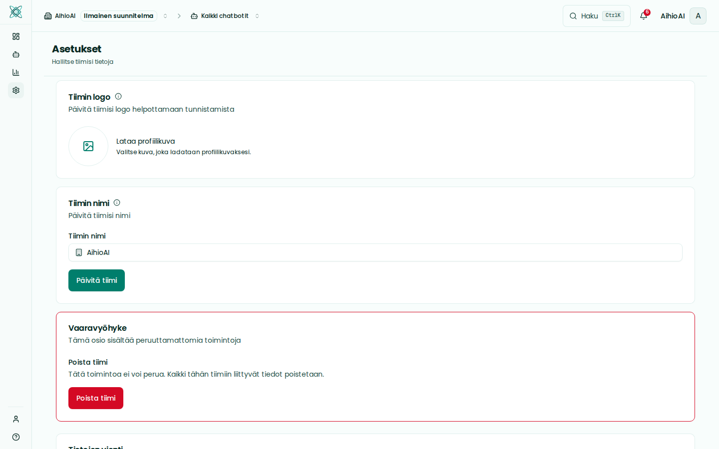 Työtilan asetukset ja tiimin hallinta