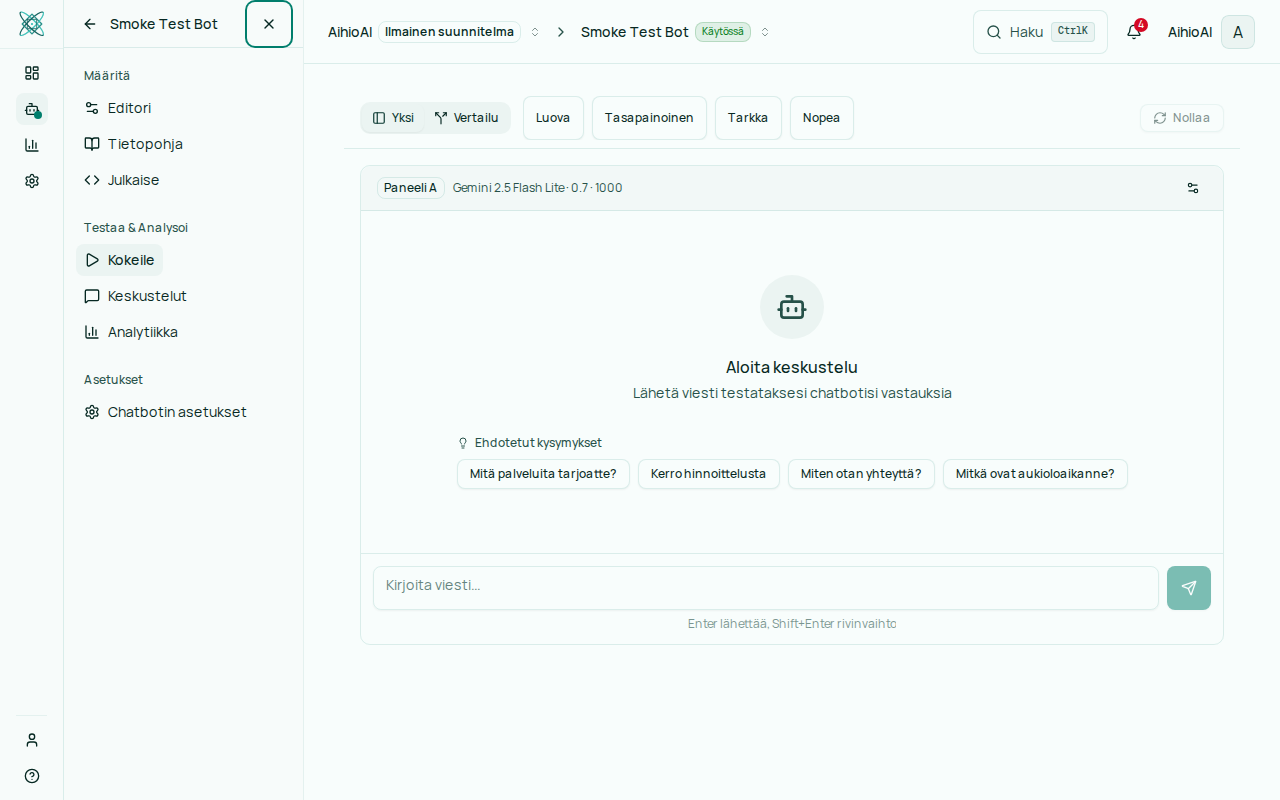 Testialusta — chatbotin testausympäristö
